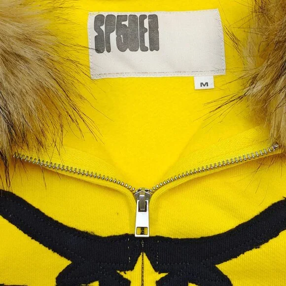 Sp5der Fur Hooded Full Zip Hoodie YellowSpider Worldwide is